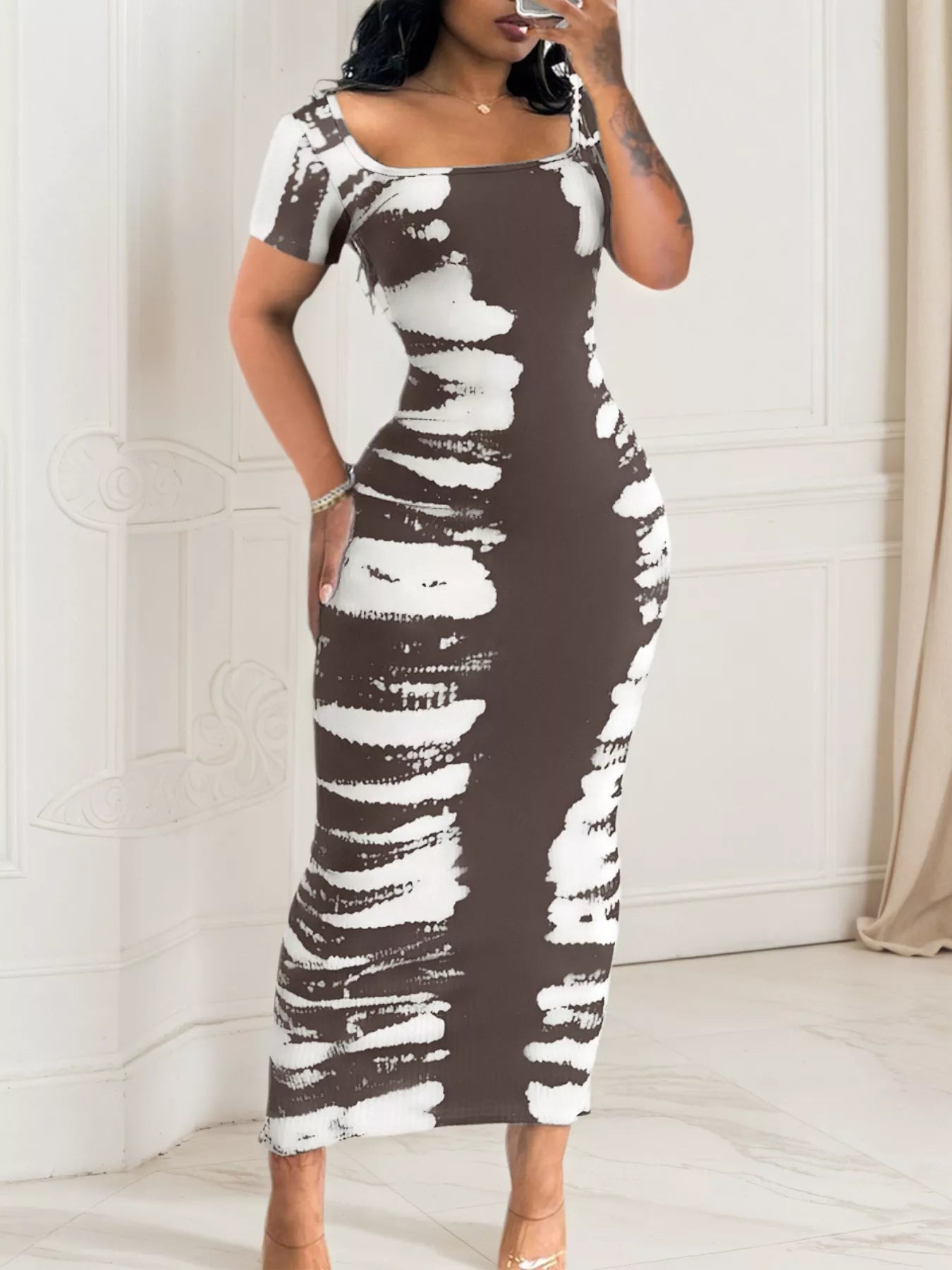 Square Neck Short Sleeve Dress