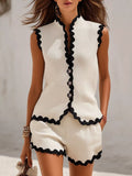 Full Size Scalloped Trim Sleeveless Vest and Shorts Two-Piece Set Plus Size