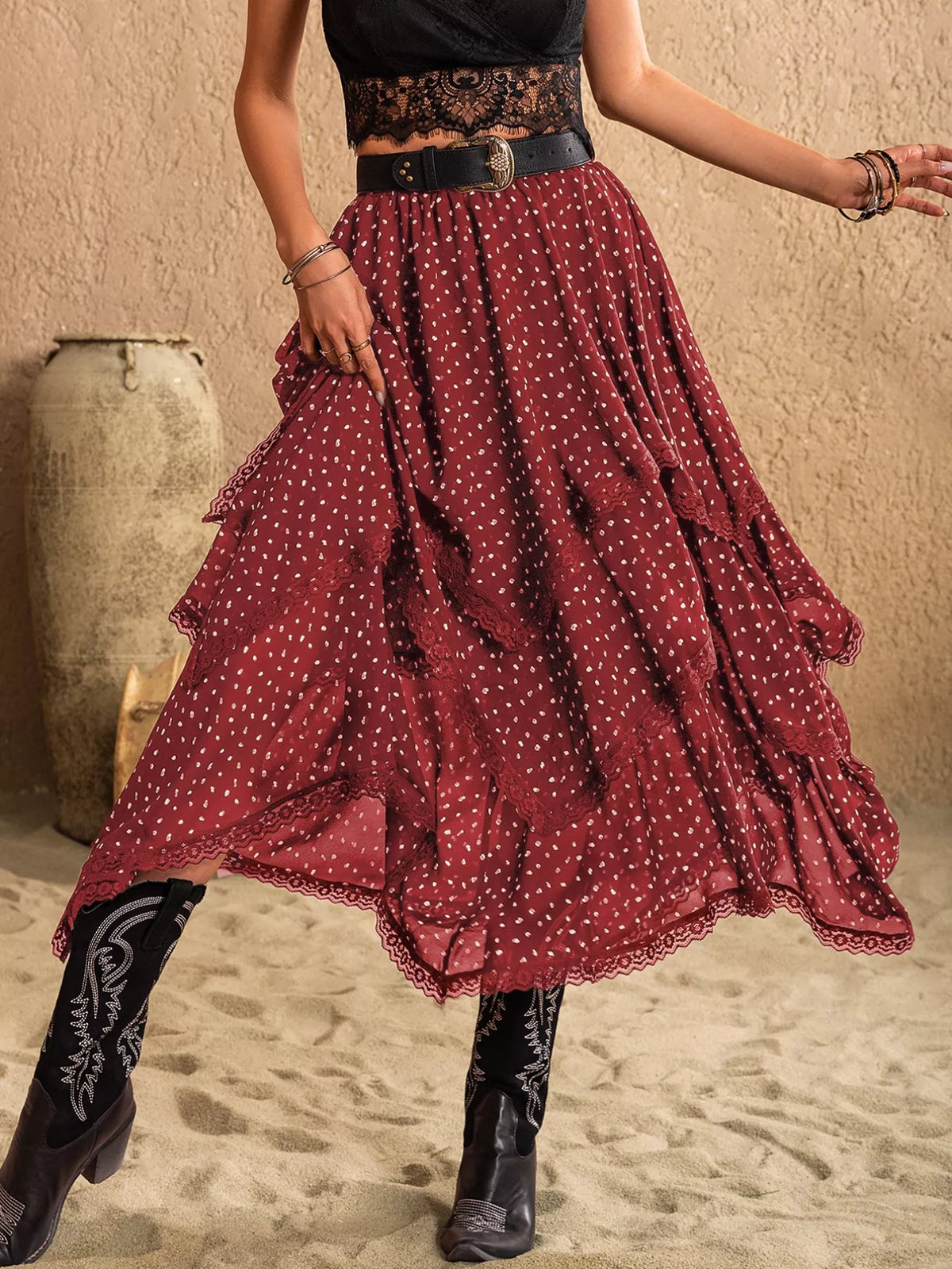 Lace Detail Layered Skirt