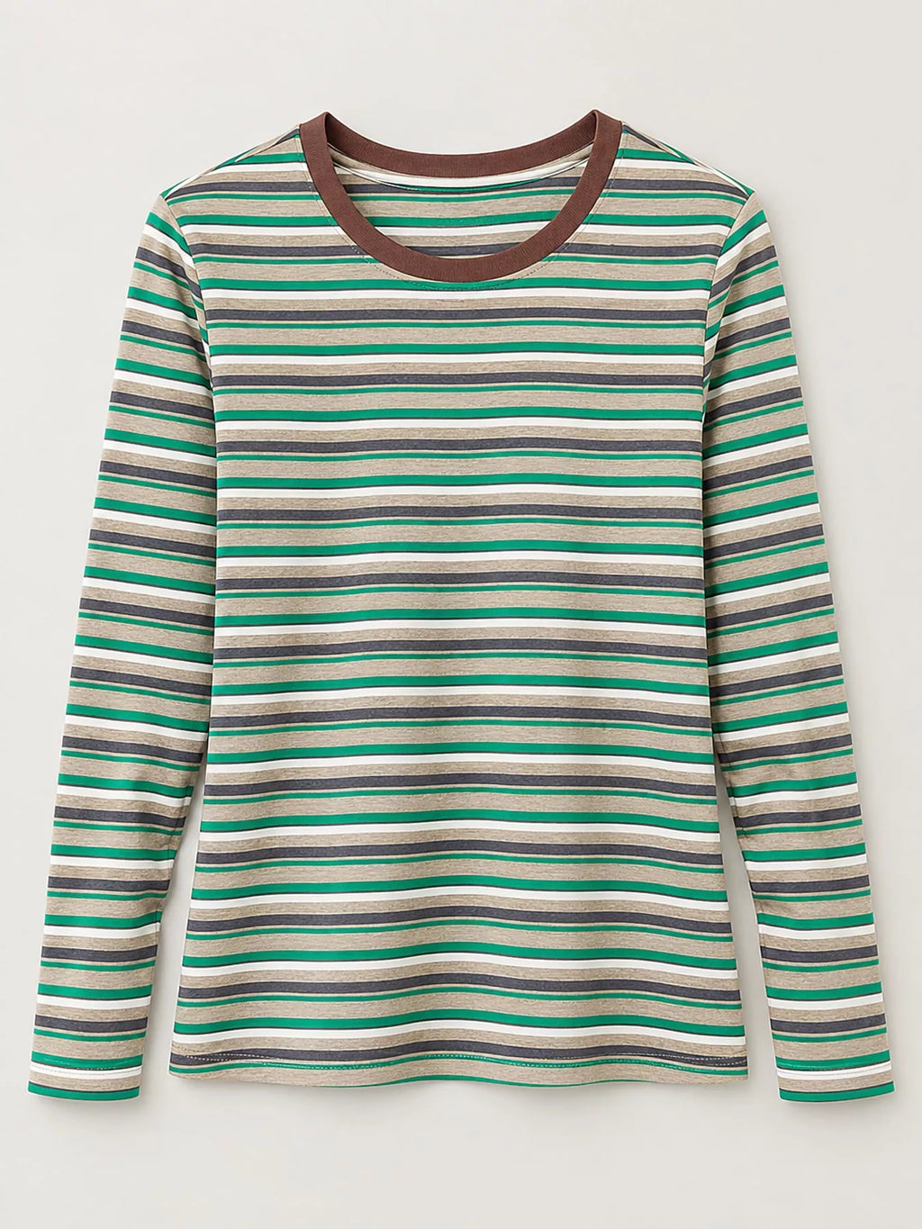 Full Size Long Sleeve Striped Crew Neck Casual T-Shirt Plus Size