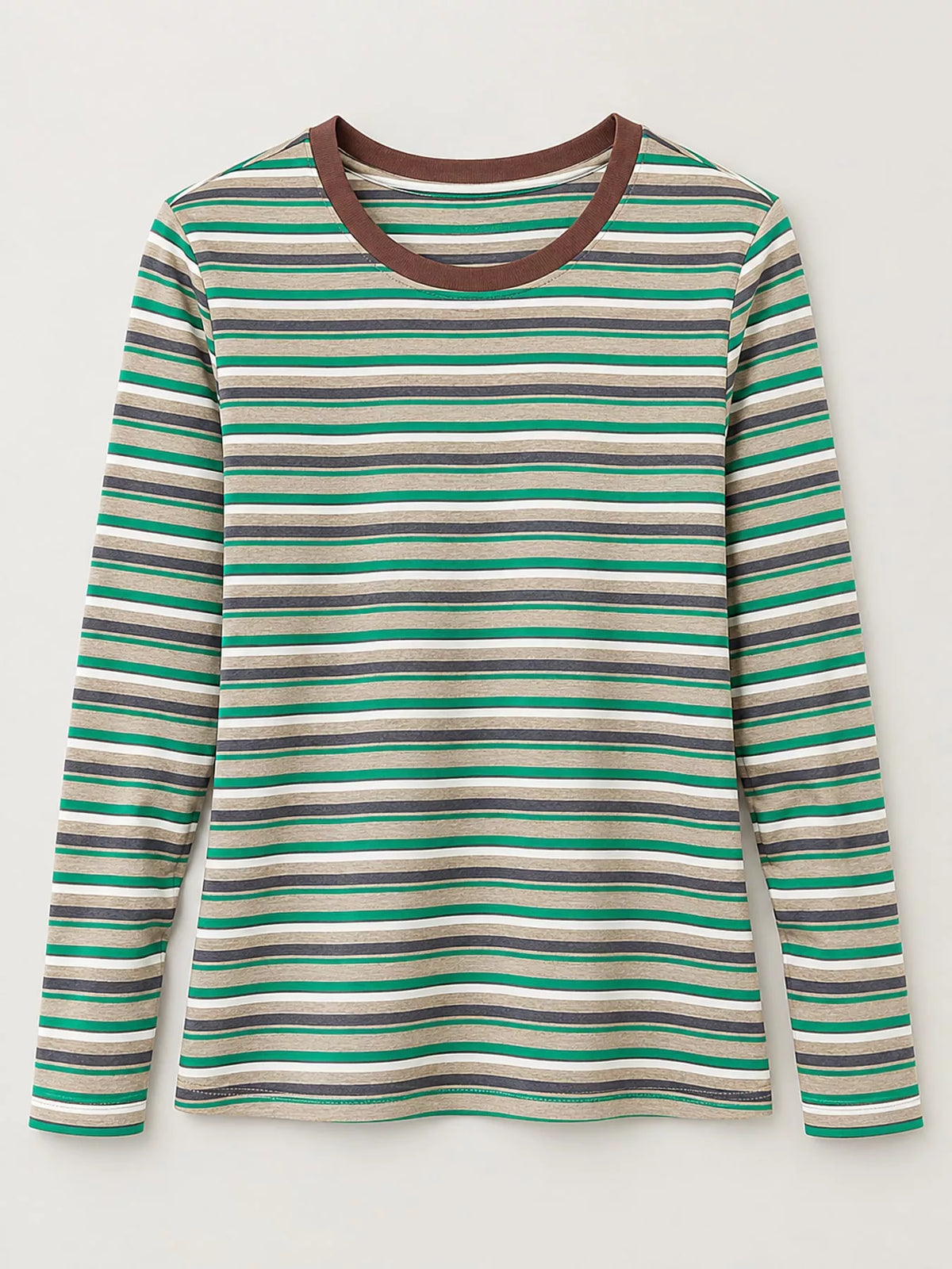 Full Size Long Sleeve Striped Crew Neck Casual T-Shirt Plus Size