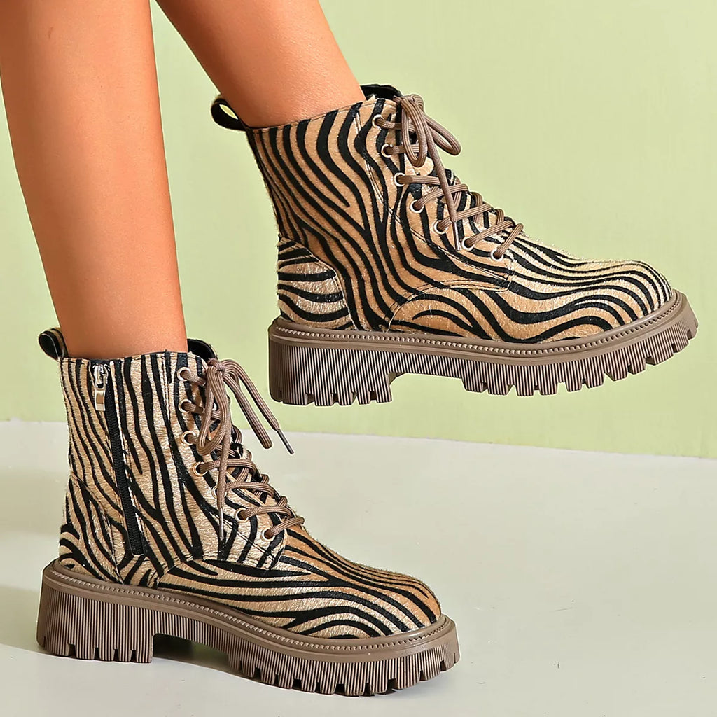 Animal Print Lace-Up Ankle Boots