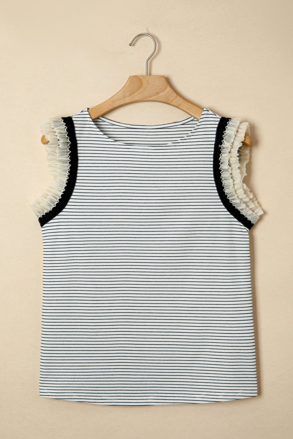 Stripe Ruffle Contrast Trim Tank Top