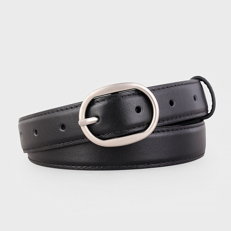 Oval Buckle Leather Belt