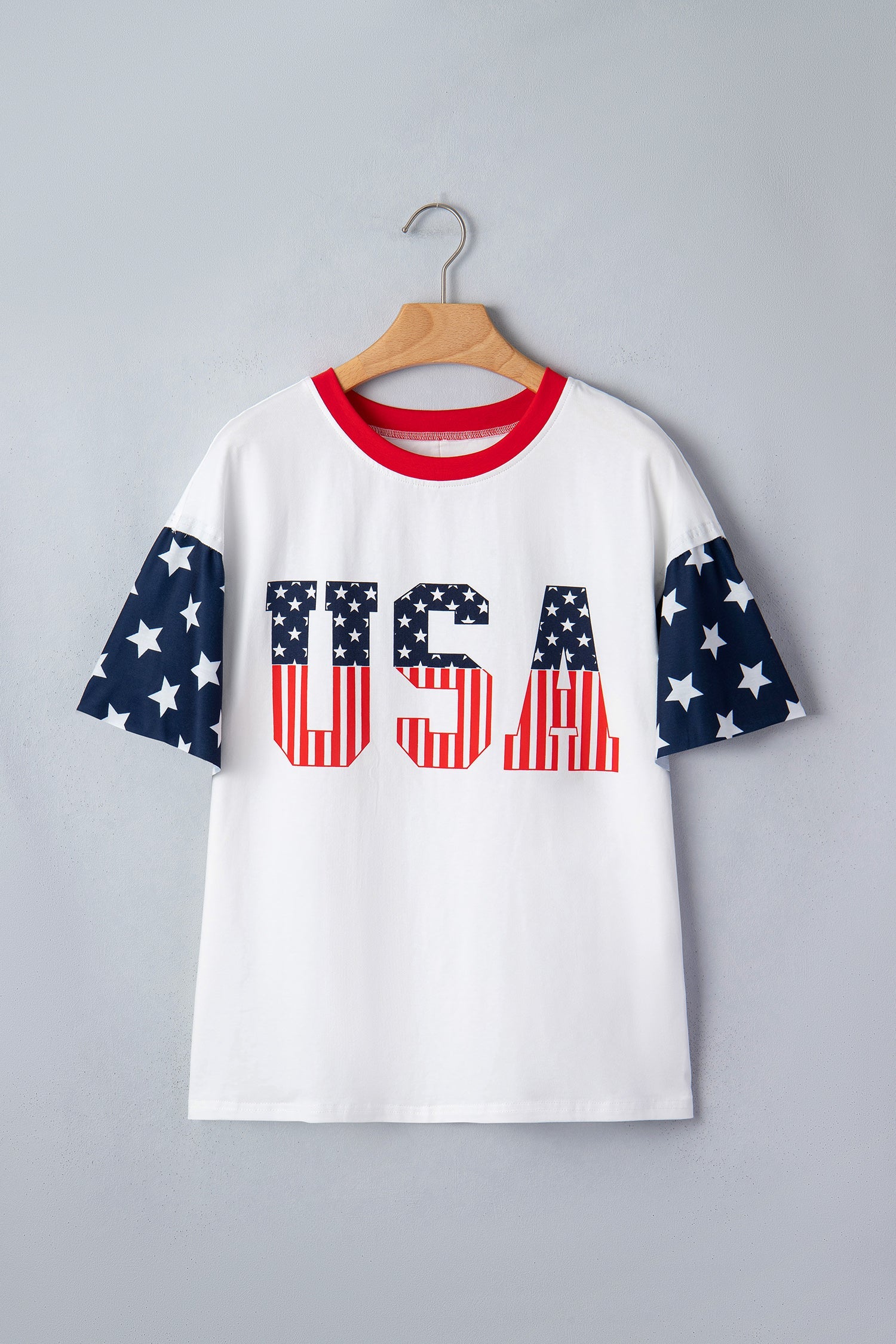 Jet Stream Flag Print USA Graphic Patchwork Casual Tee