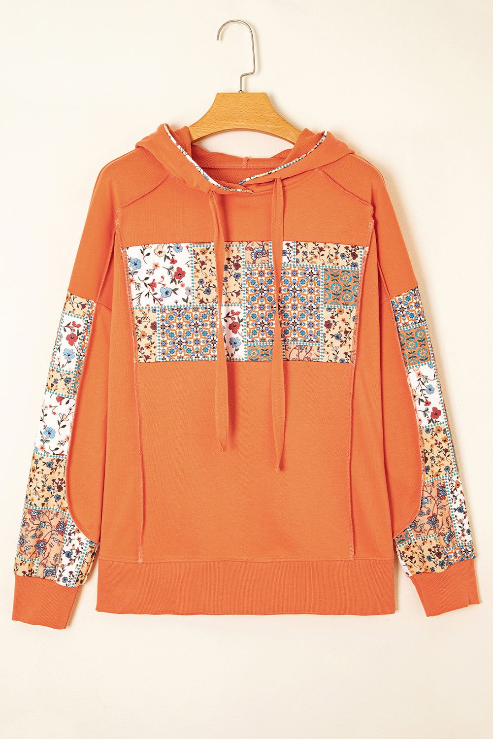 Floral Patchwork Drawstring Hoodie
