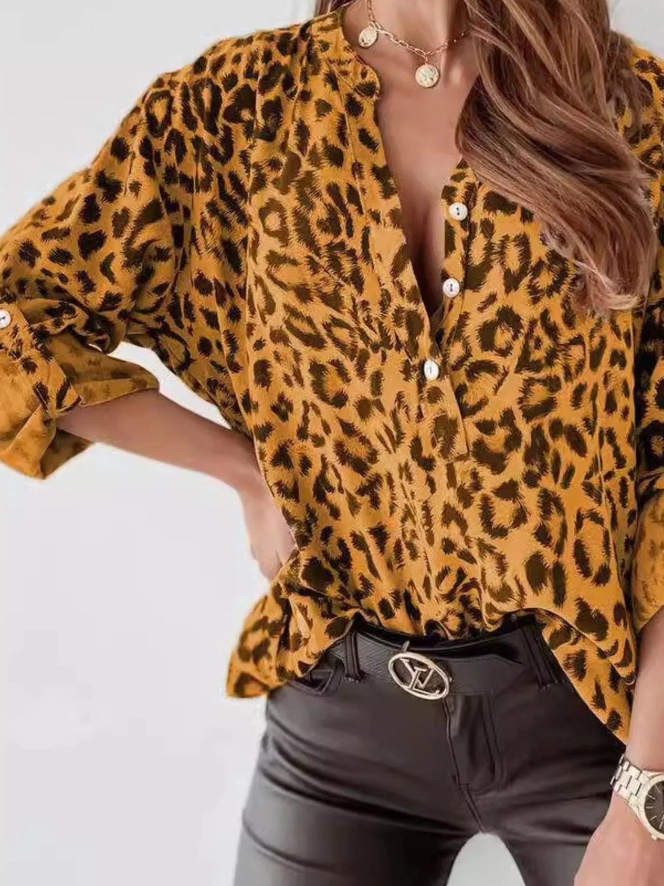 Leopard Print Button Detail Blouse