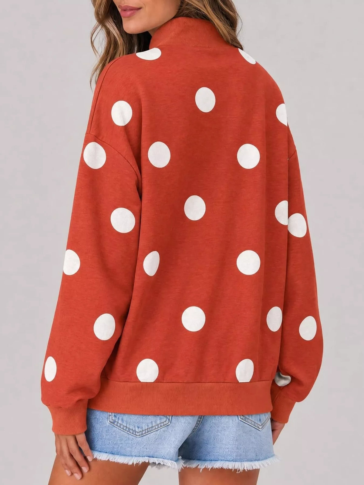 Mock Neck Polka Dot Print Oversized Sweatshirt