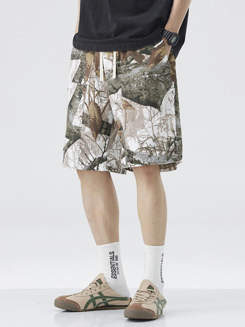 Men's Plus Size Drawstring Printed Shorts