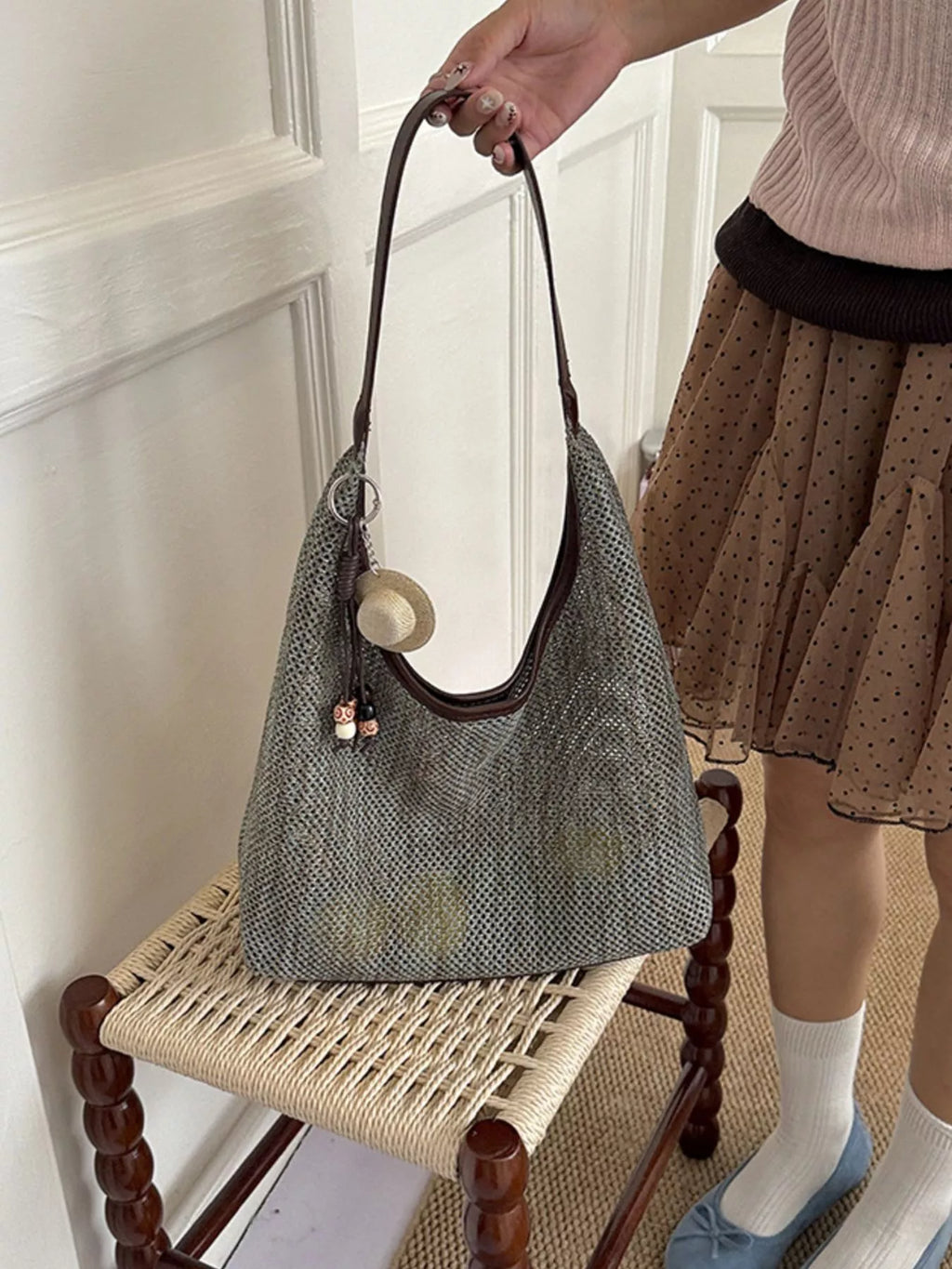 Textured Woven Shoulder Bag