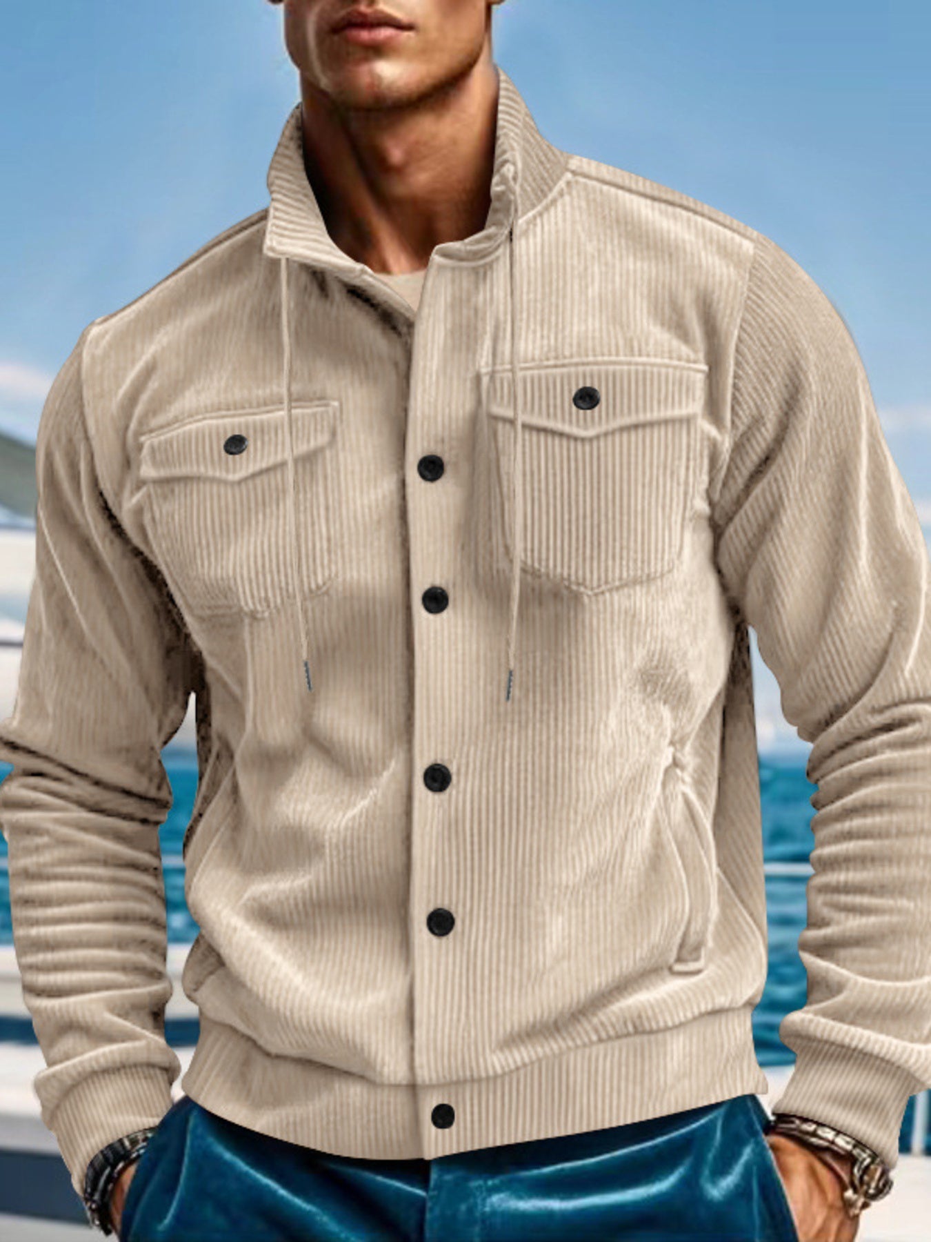 Men's Full Size Corduroy Button Up Casual Jacket Plus Size