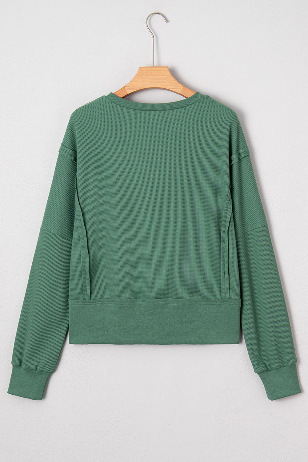 Solid Ribbed Raw Seam Patchwork Drop Shoulder Sweatshirt