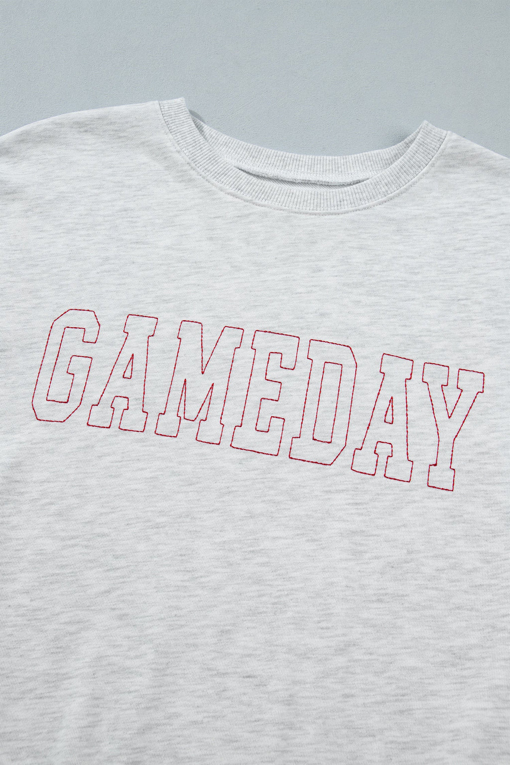 Light Grey Game Day Letter Embroidery Long Sleeve Round Neck Sweatshirt
