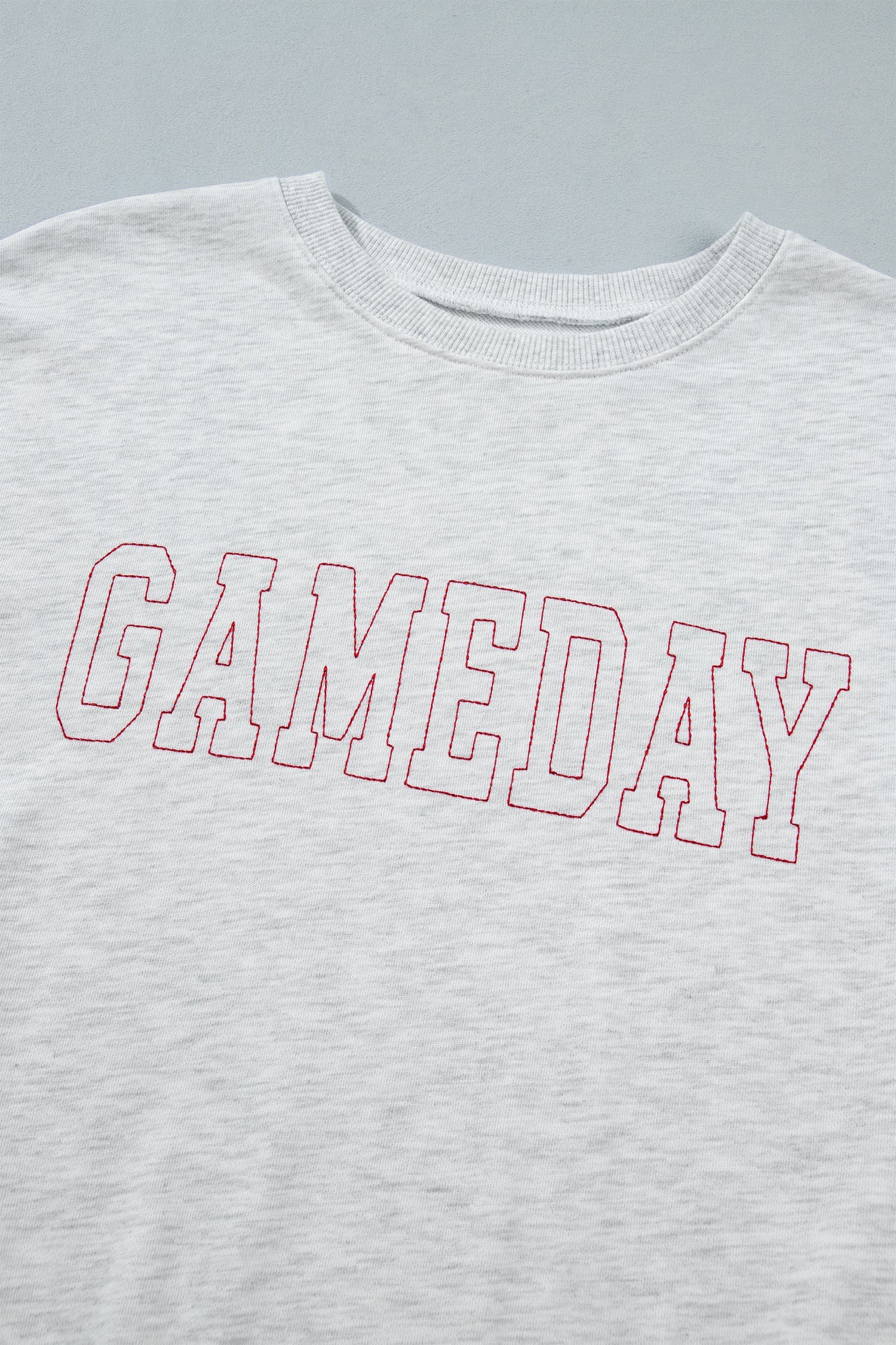 Light Grey Game Day Letter Embroidery Long Sleeve Round Neck Sweatshirt