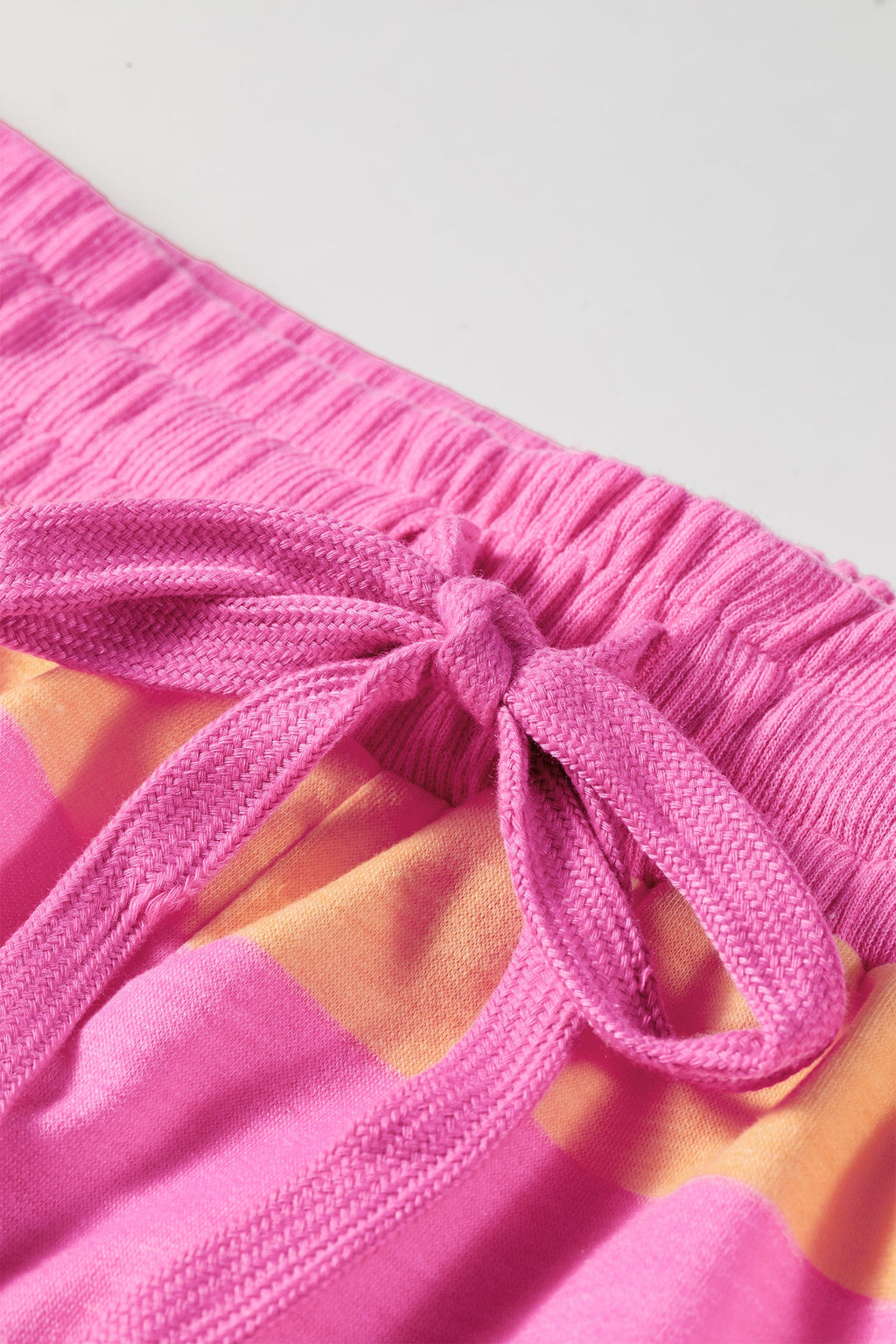 Pink Stripe Long Sleeve Casual Top Drawstring Shorts 2pcs Set