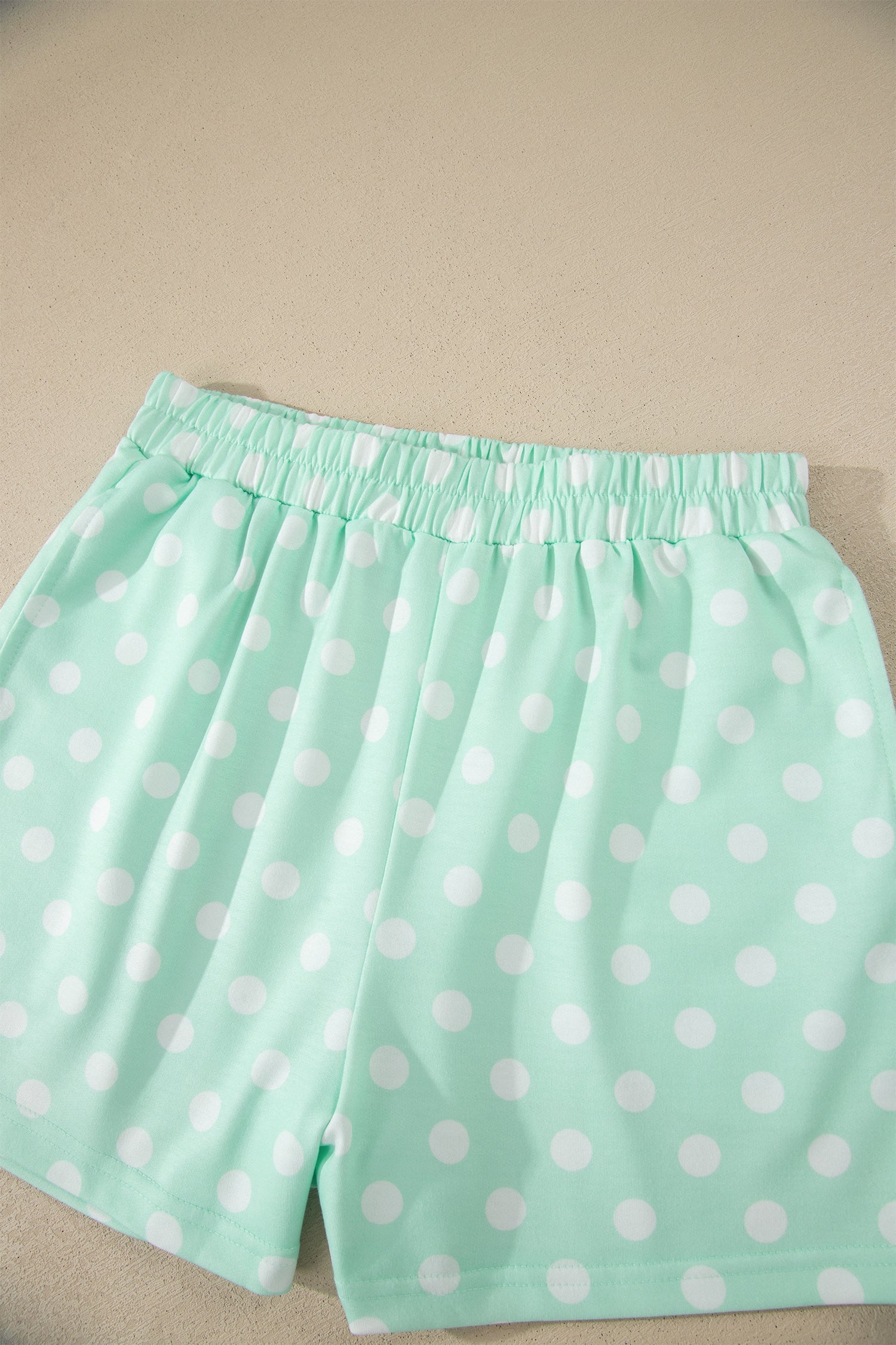 Green Polka Dot Print Color Block Trim Mock Neck Short Set