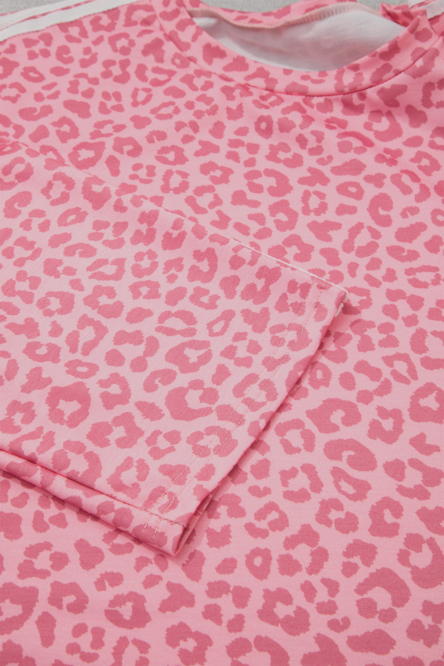 Pink Leopard Print Varsity Striped Detail 3/4 Sleeve Top Shift Pant Set