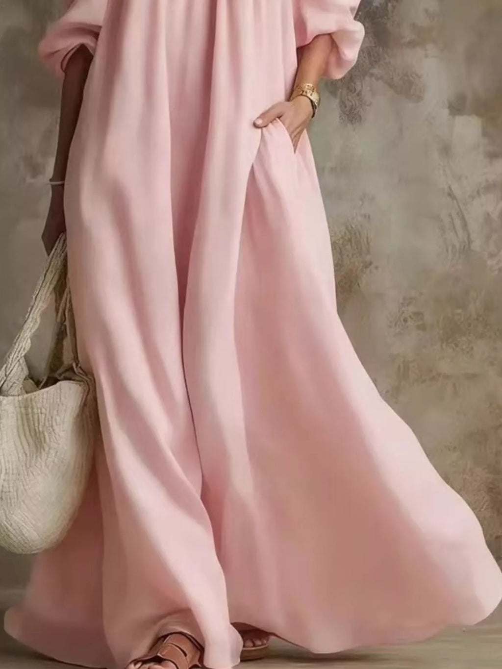 Full Size Cold-Shoulder Linen Maxi Dress Plus Size