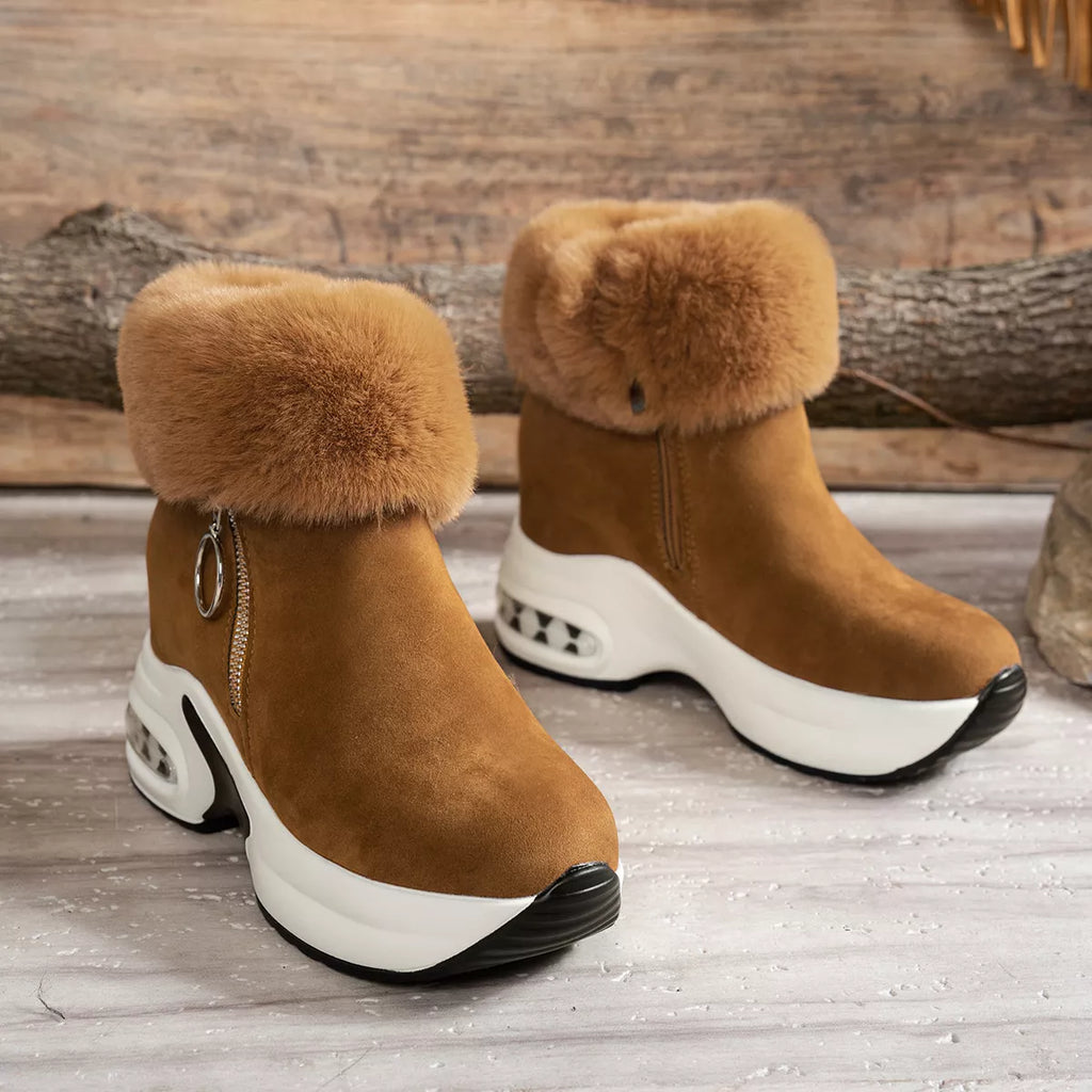 Fuzzy Side Zipper Platform Ankle Boots