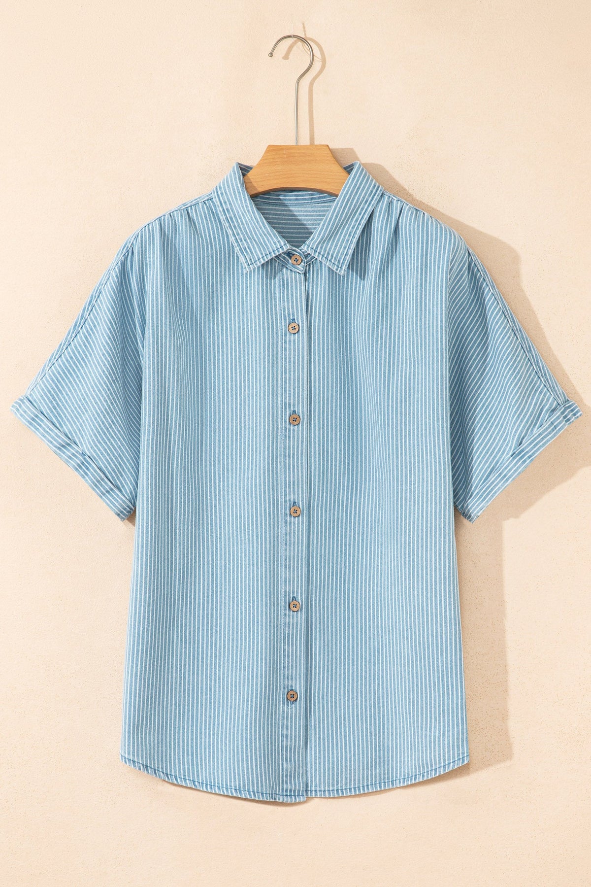 Stripe Cuffed Short Sleeve Button Up Shirt