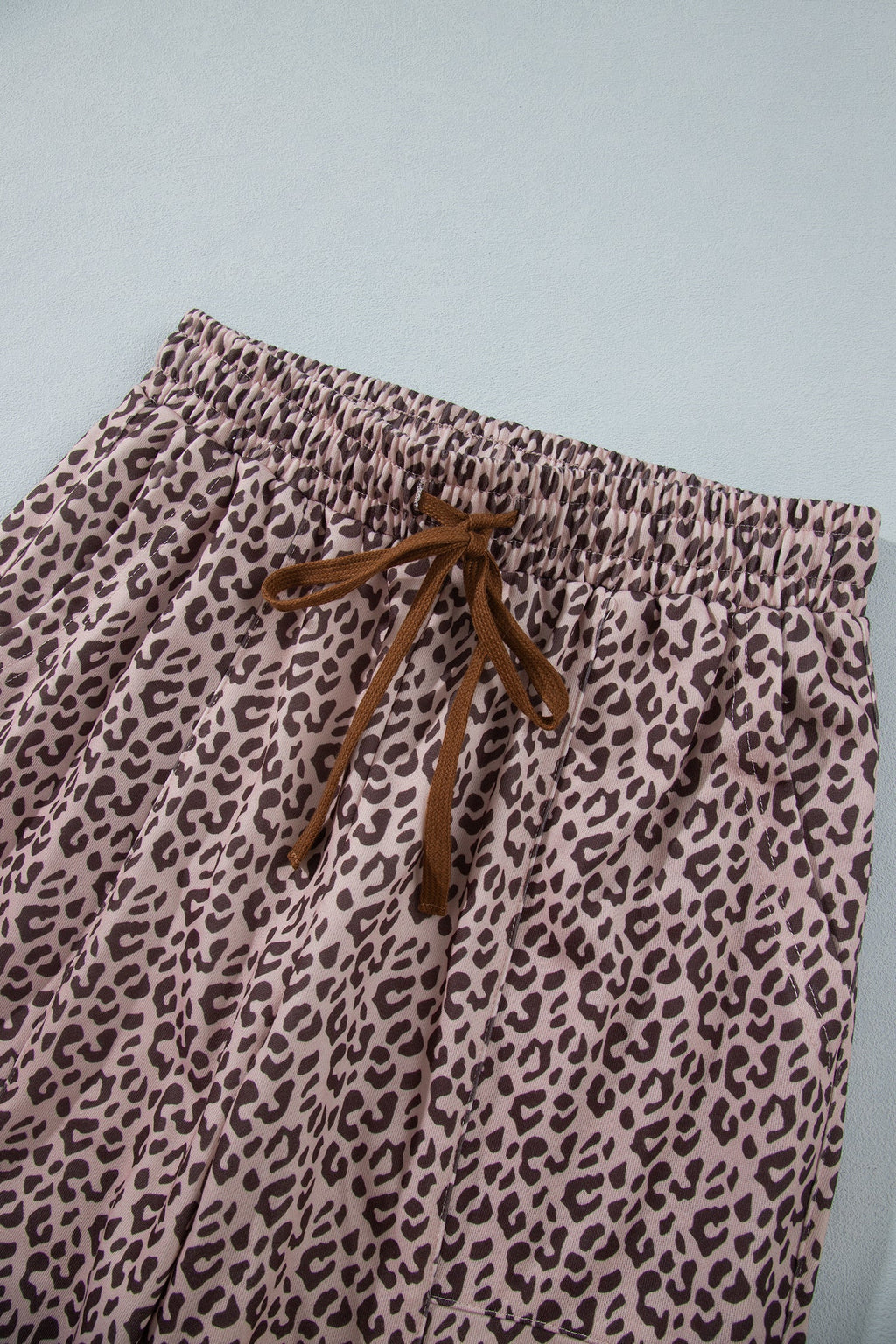 Khaki Leopard Print Elastic Waist Ankle Length Pants