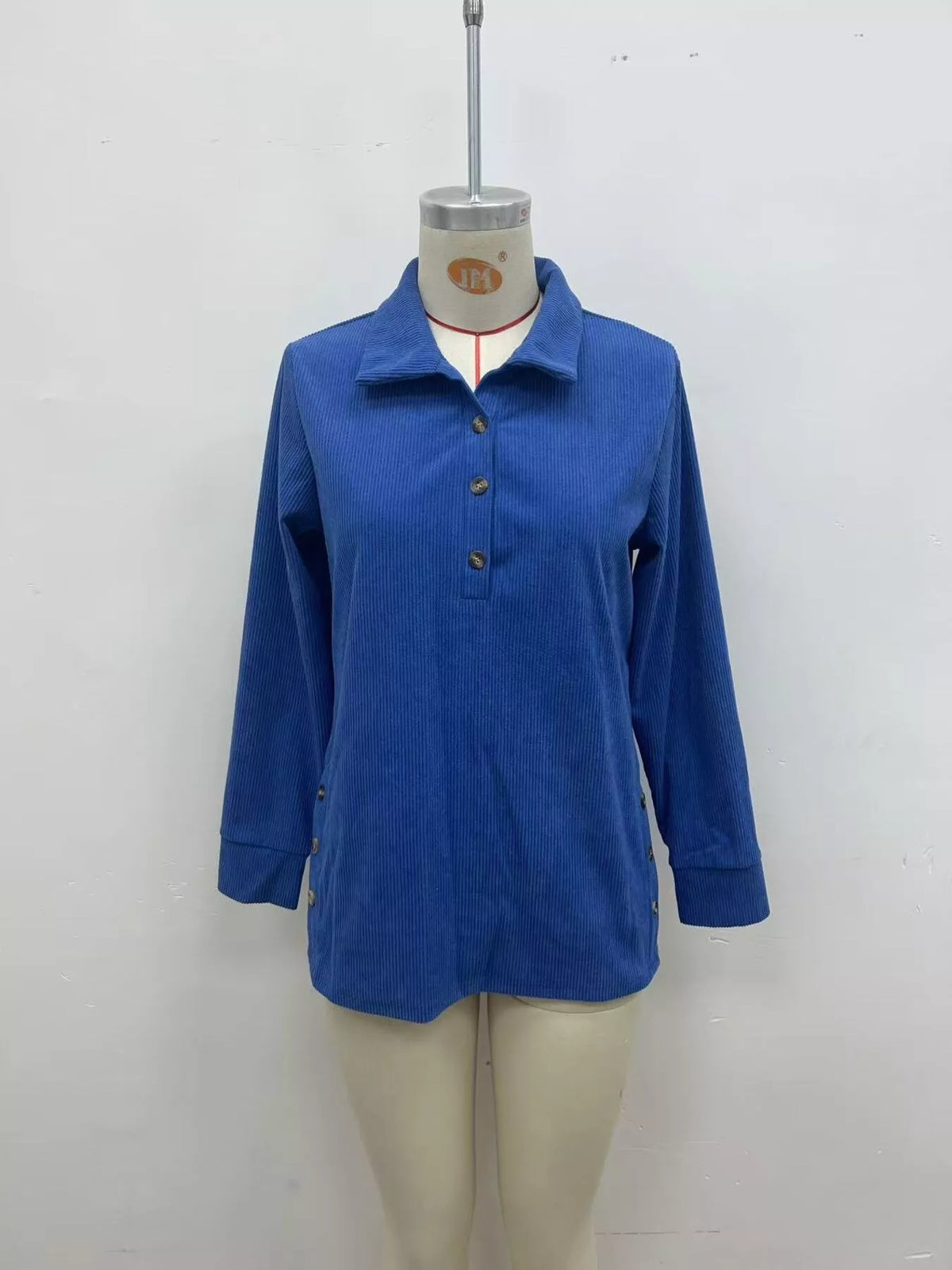Full Size Button Detail Long Sleeve Top Plus Size