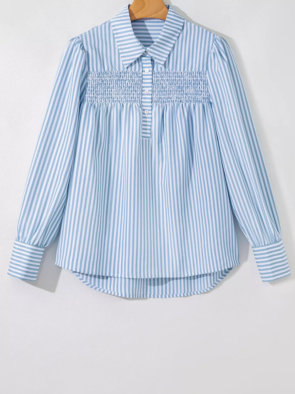 Striped Smocked Collared Neck Blouse