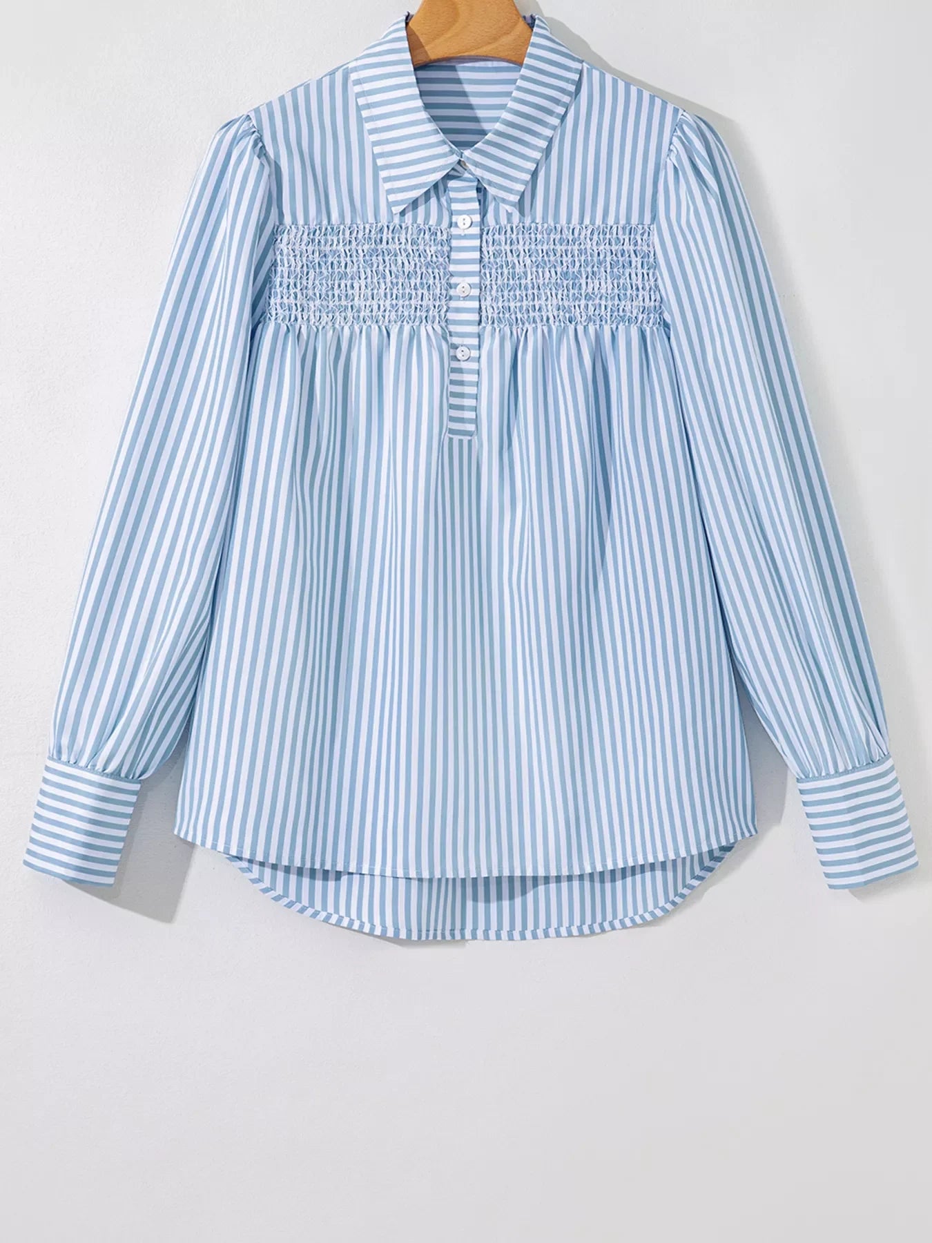 Striped Smocked Collared Neck Blouse