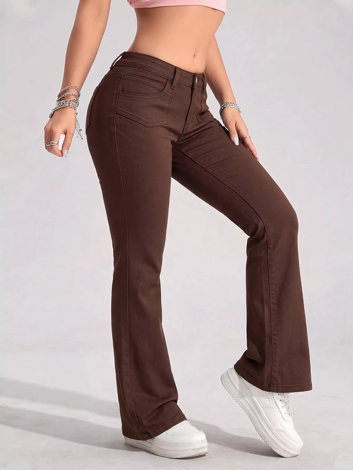 High-Waisted Flare Leg Jeans with Front Pockets