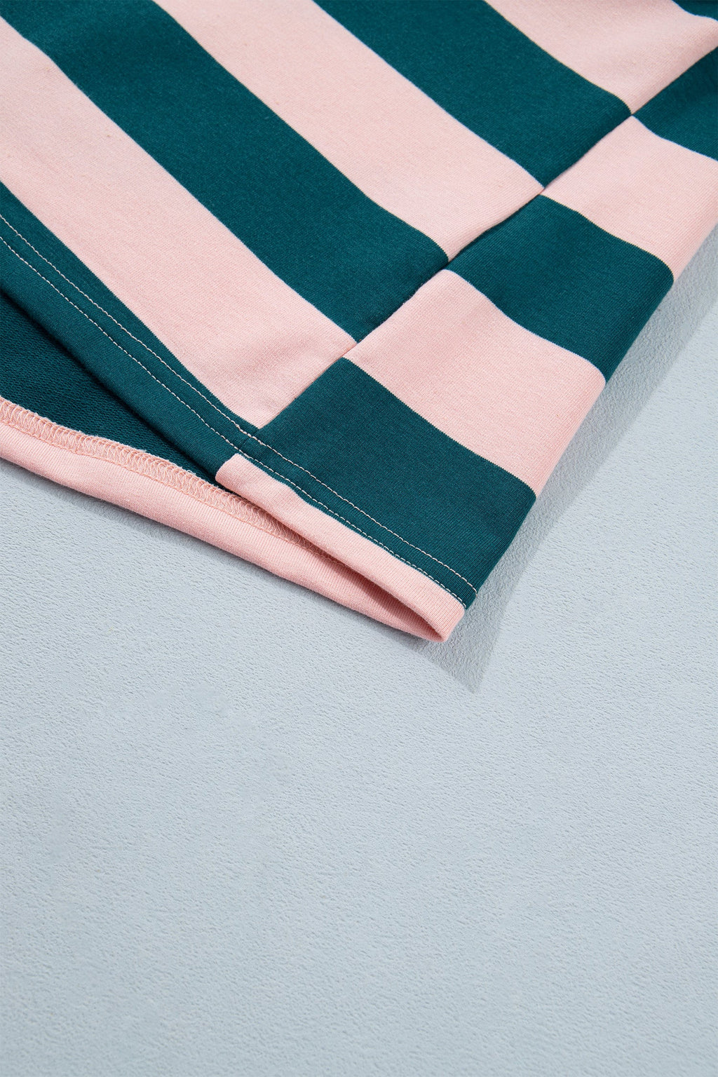 Green Stripe Quarter-Zip Metal Zipper Cover Stitch Hem Top