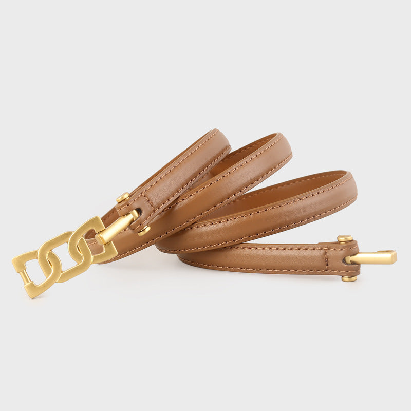 Gold Buckle Skinny Leather Belt
