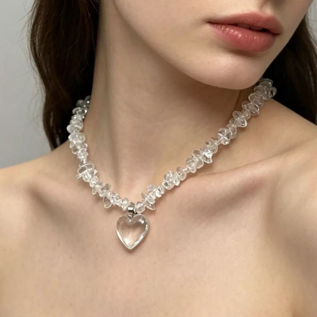 Clear Crystal Heart Pendant Necklace