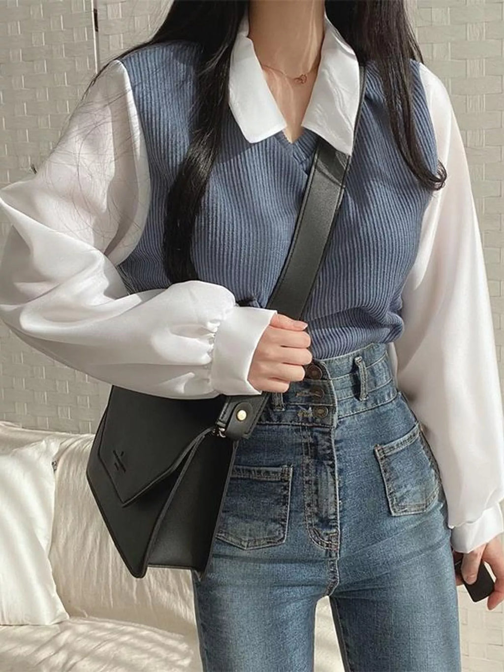 Layered Look Long Sleeve Blouse