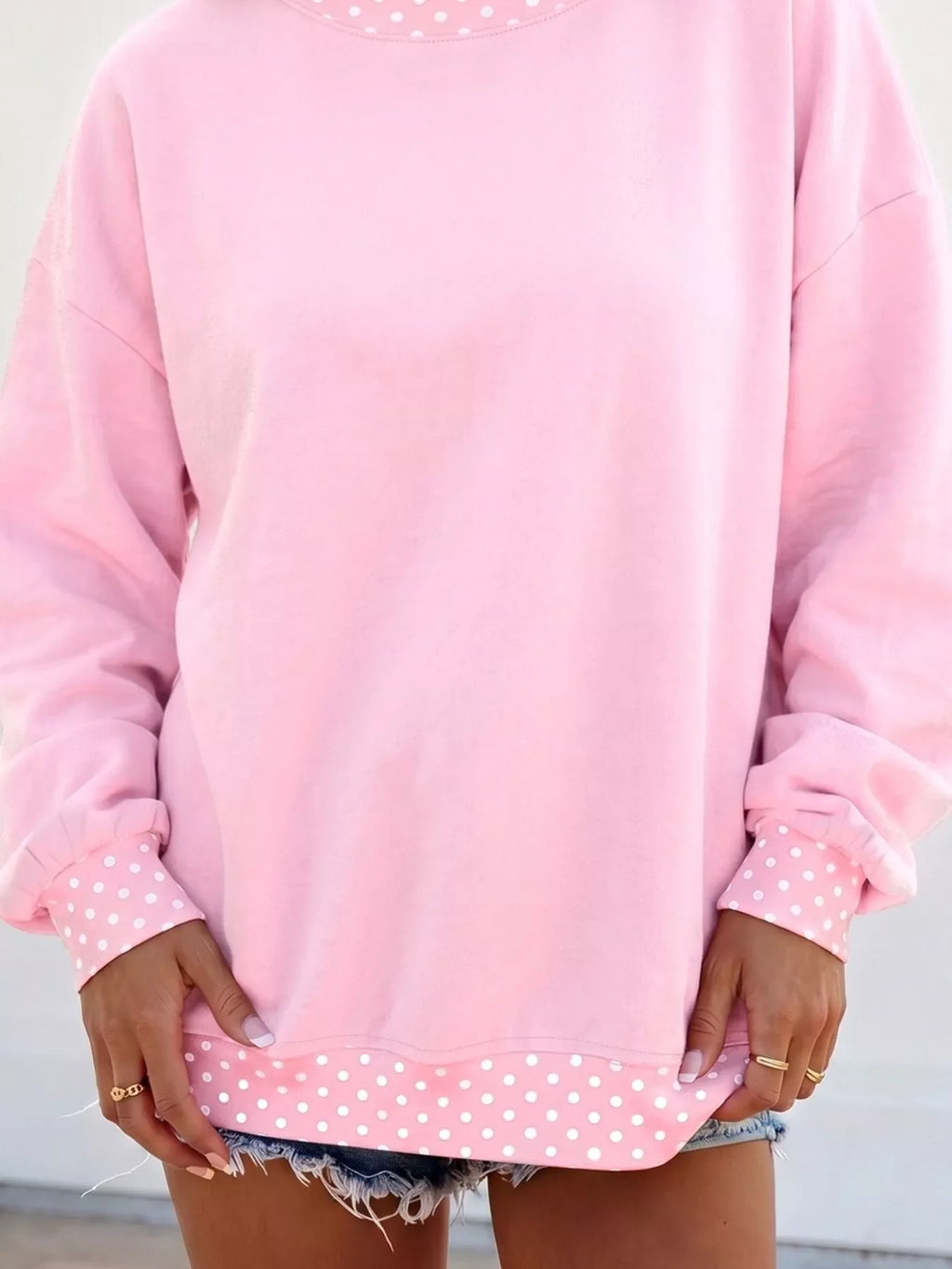 Polka Dot Trim Casual Sweatshirt