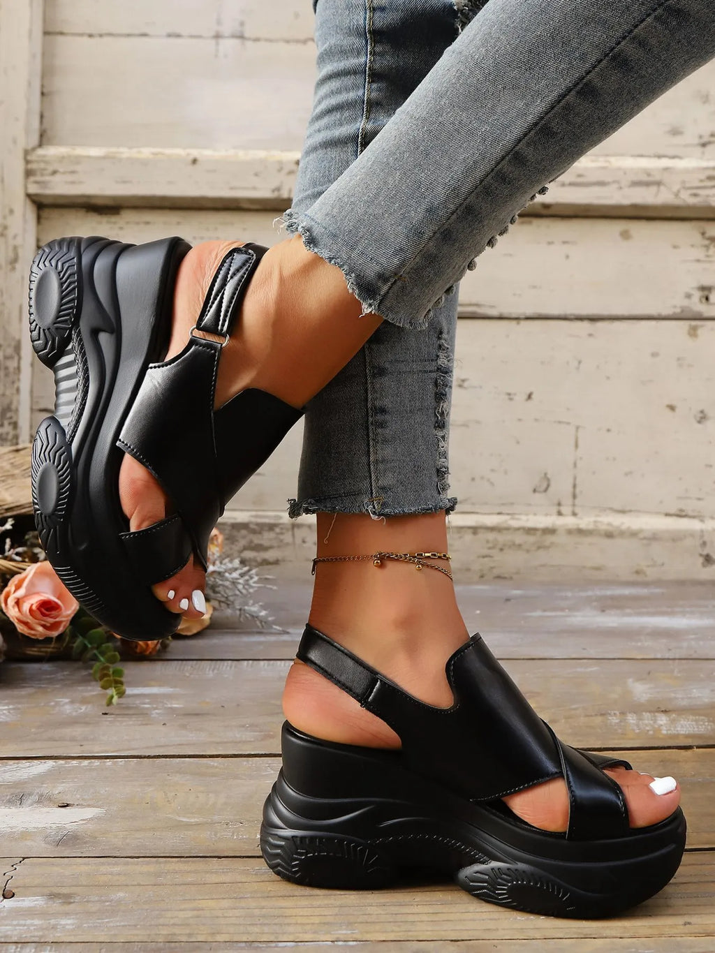 Cutout Platform Wedge Sandals