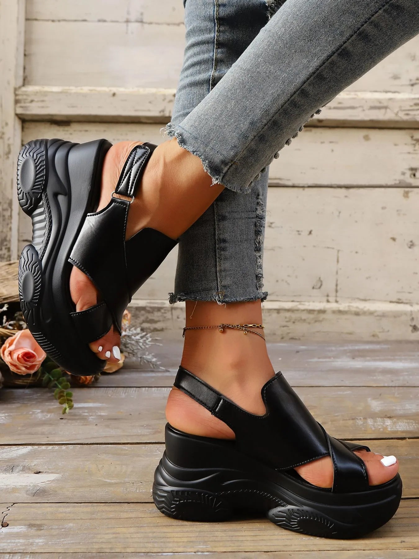 Cutout Platform Wedge Sandals