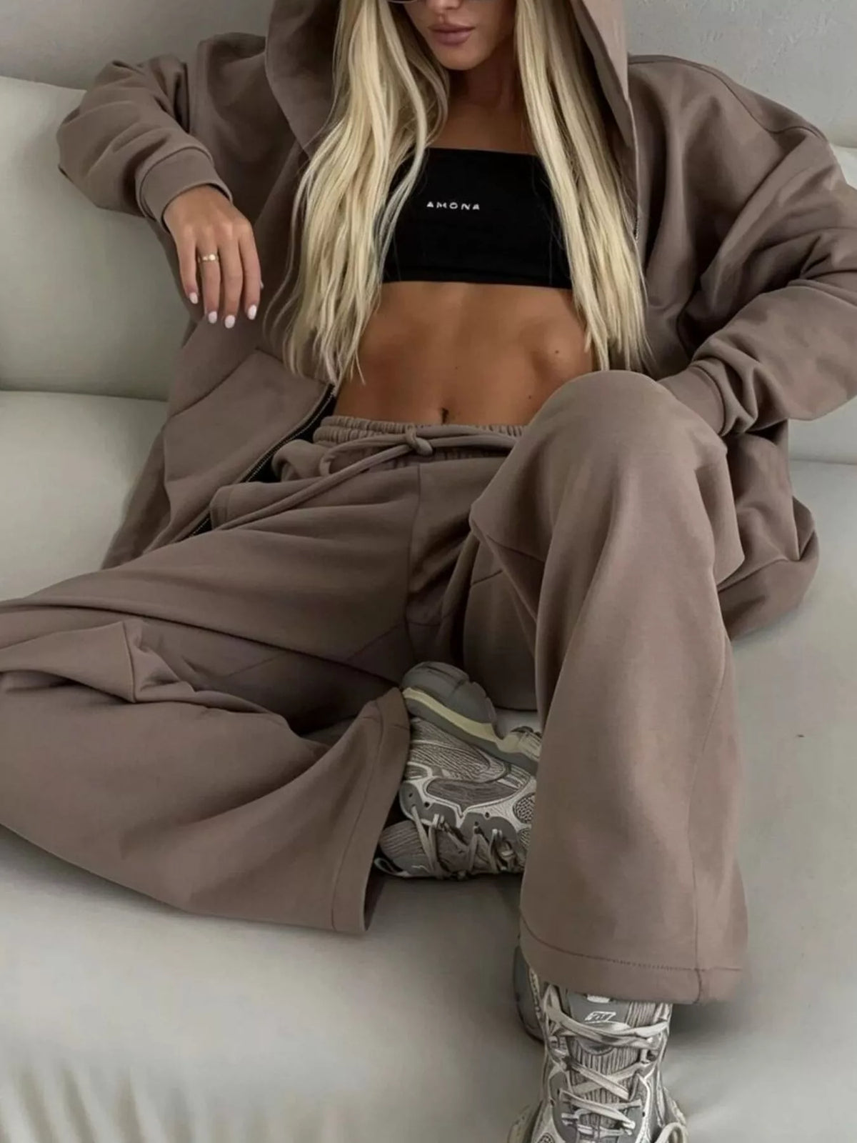 Casual Zip-Up Hoodie and Wide-Leg Sweatpants Set