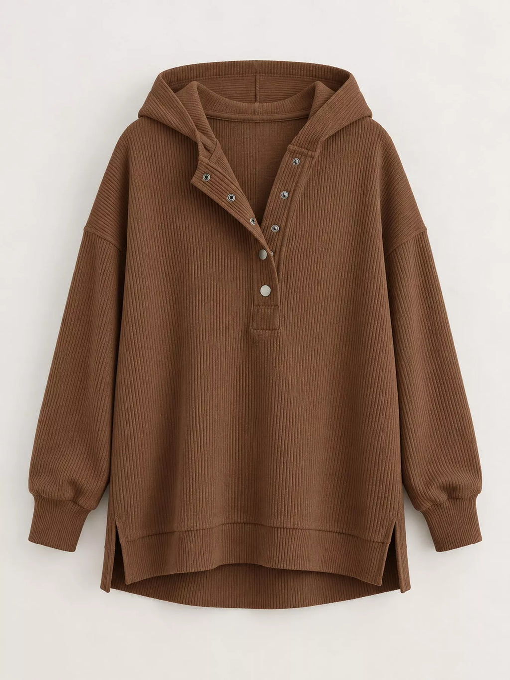Full Size Snap Button Placket Dropped Shoulder Hoodie Plus Size