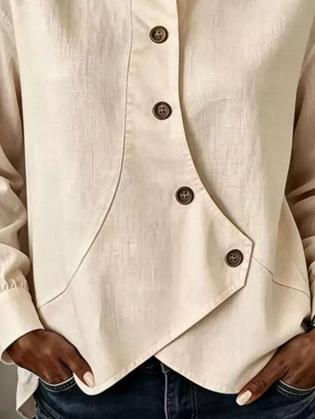 Full Size Asymmetrical Button Down Shirt Plus Size