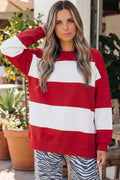 Fiery Red Colorblock Drop Shoulder Baggy Sweatshirt
