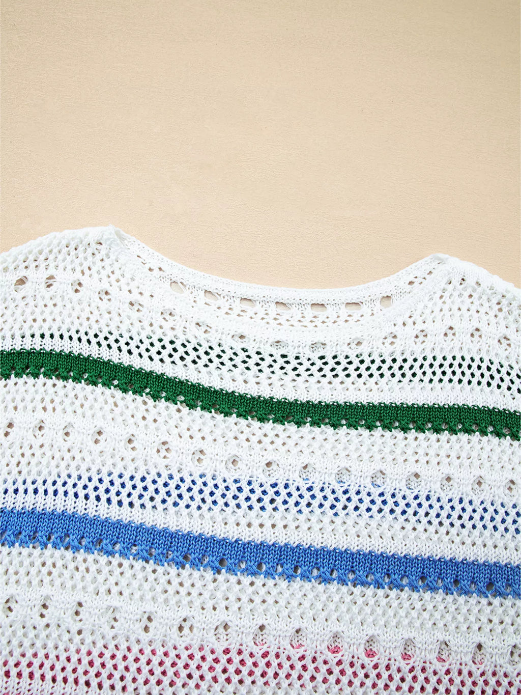 Color Block Striped Pointelle Knit Sweater
