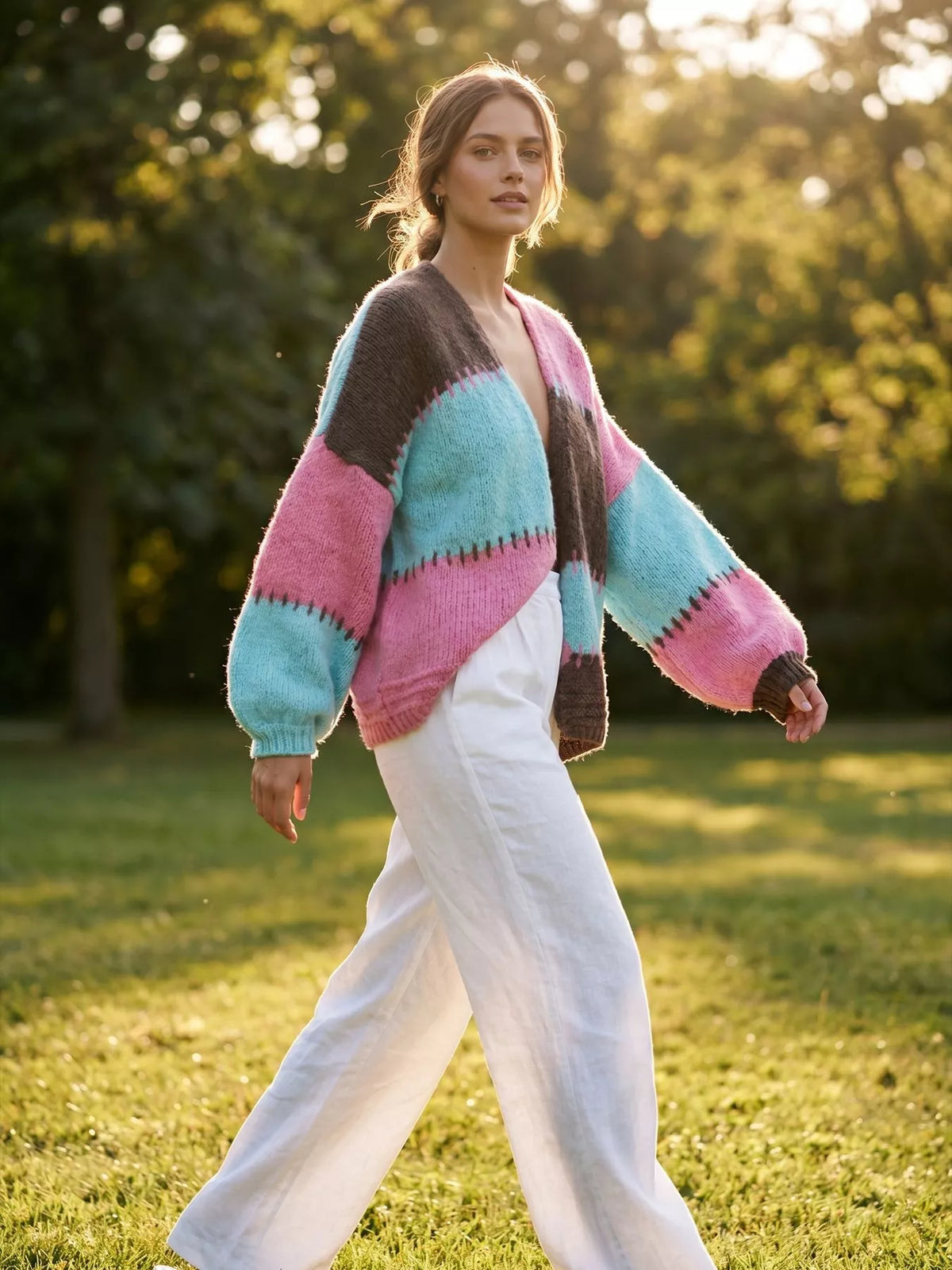 Color-Block V-Neck Cardigan