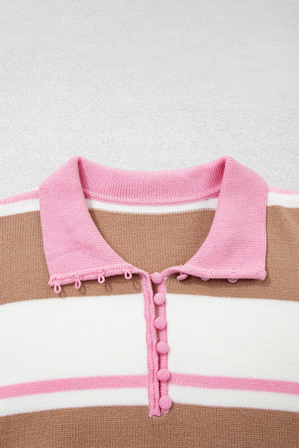 Stripe Colorblock Buttoned Collar Drop Shoulder Sweater
