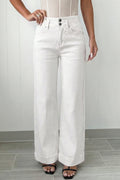 White 2-Button High Waist Wide Leg Jeans