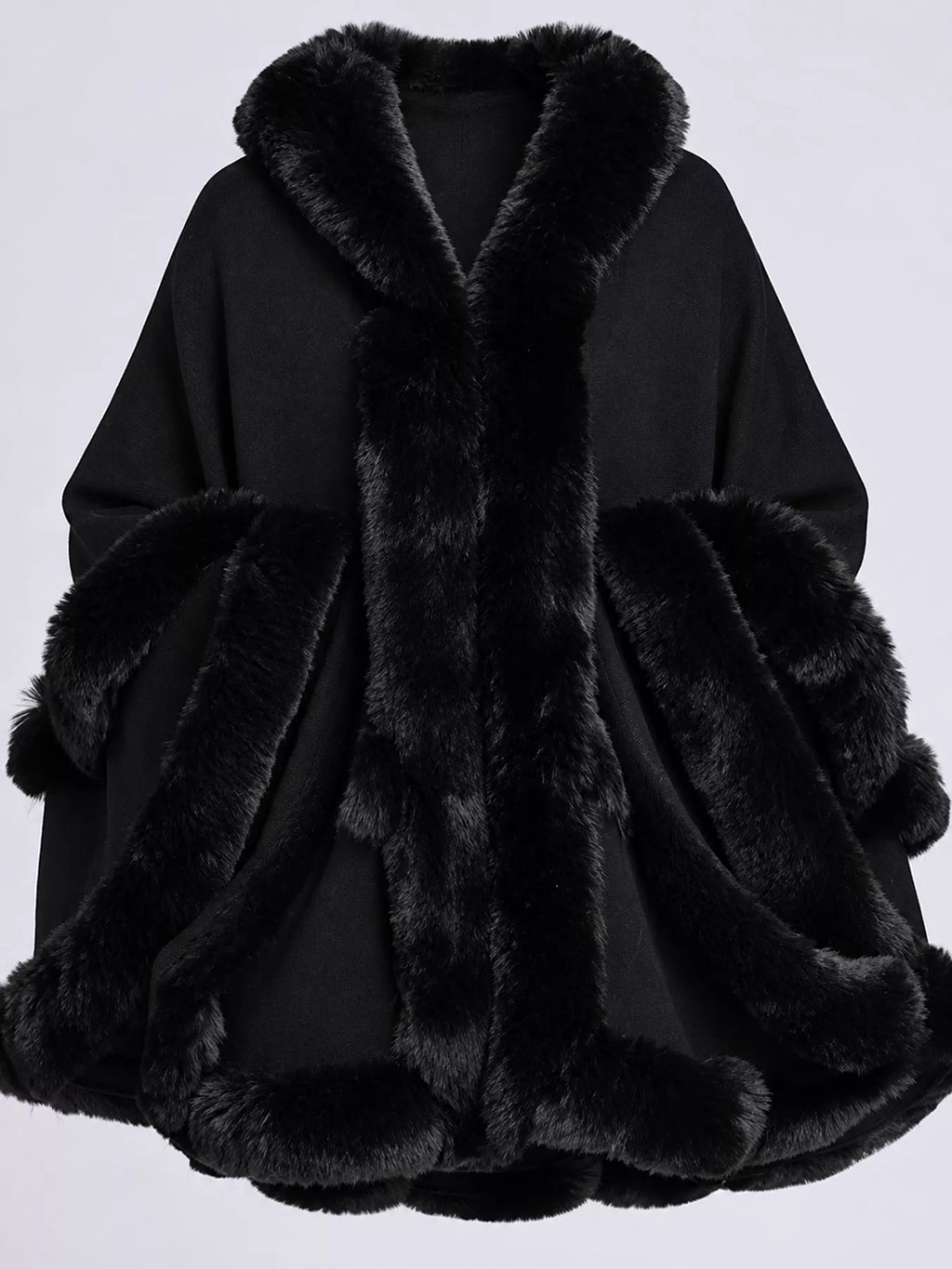 Faux Fur Trimmed Hooded Cape