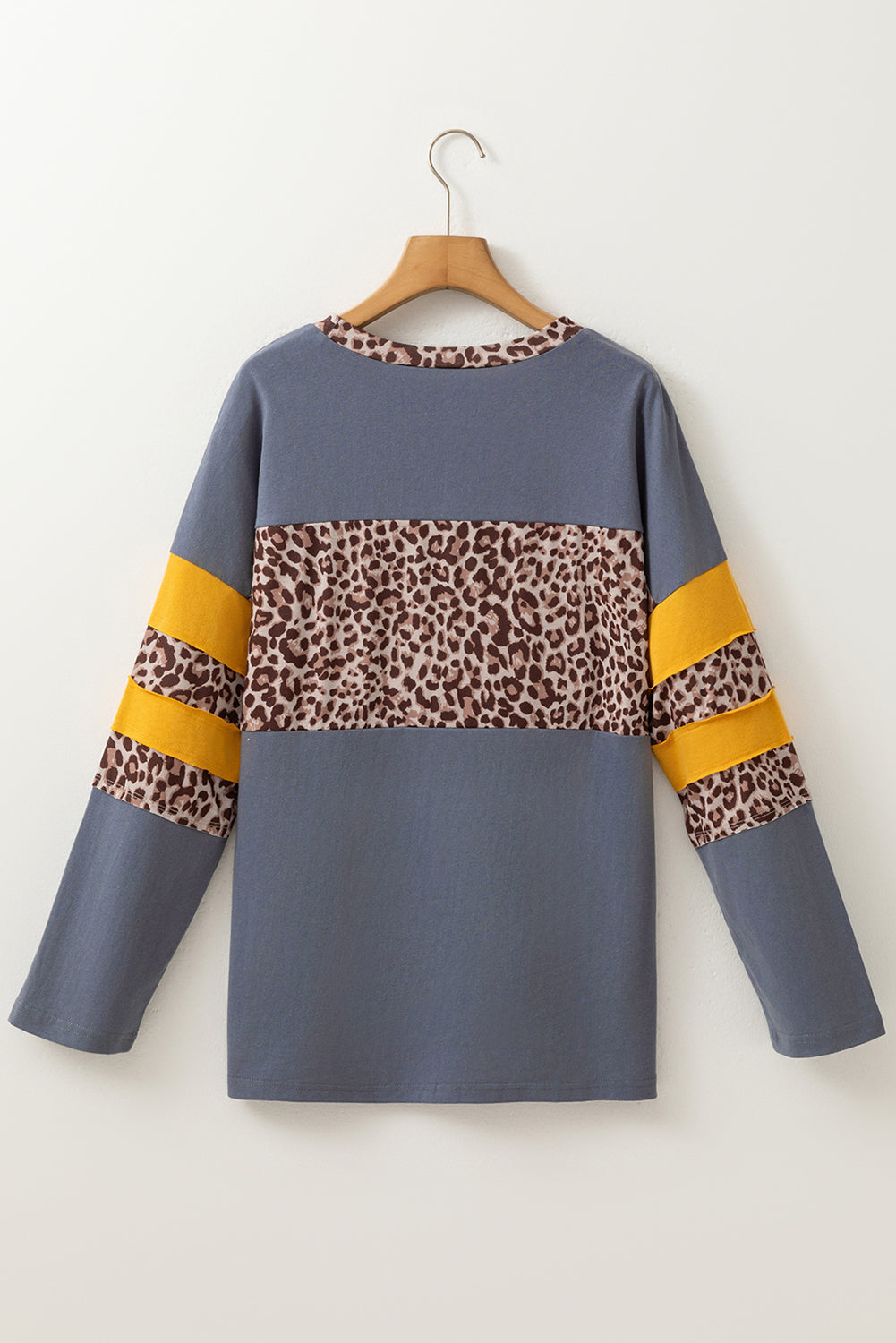 Leopard Patchwork Colorblock Drop Shoulder Top