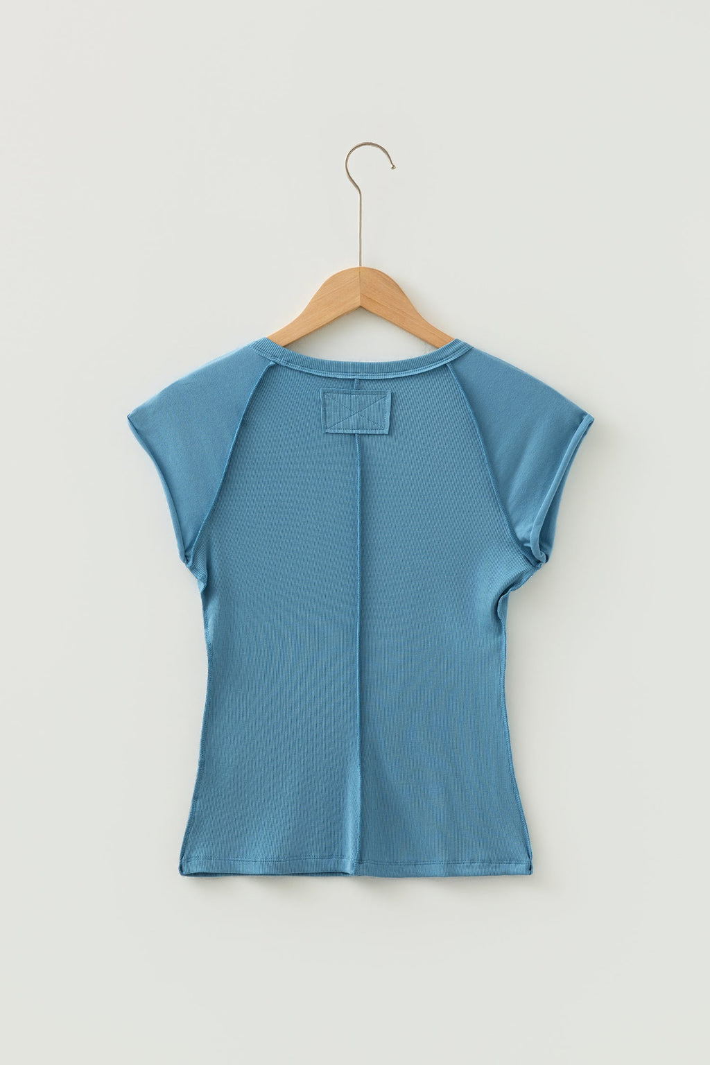 Peacock Blue Crew Neck Cap Sleeve Ribbed T Shirt