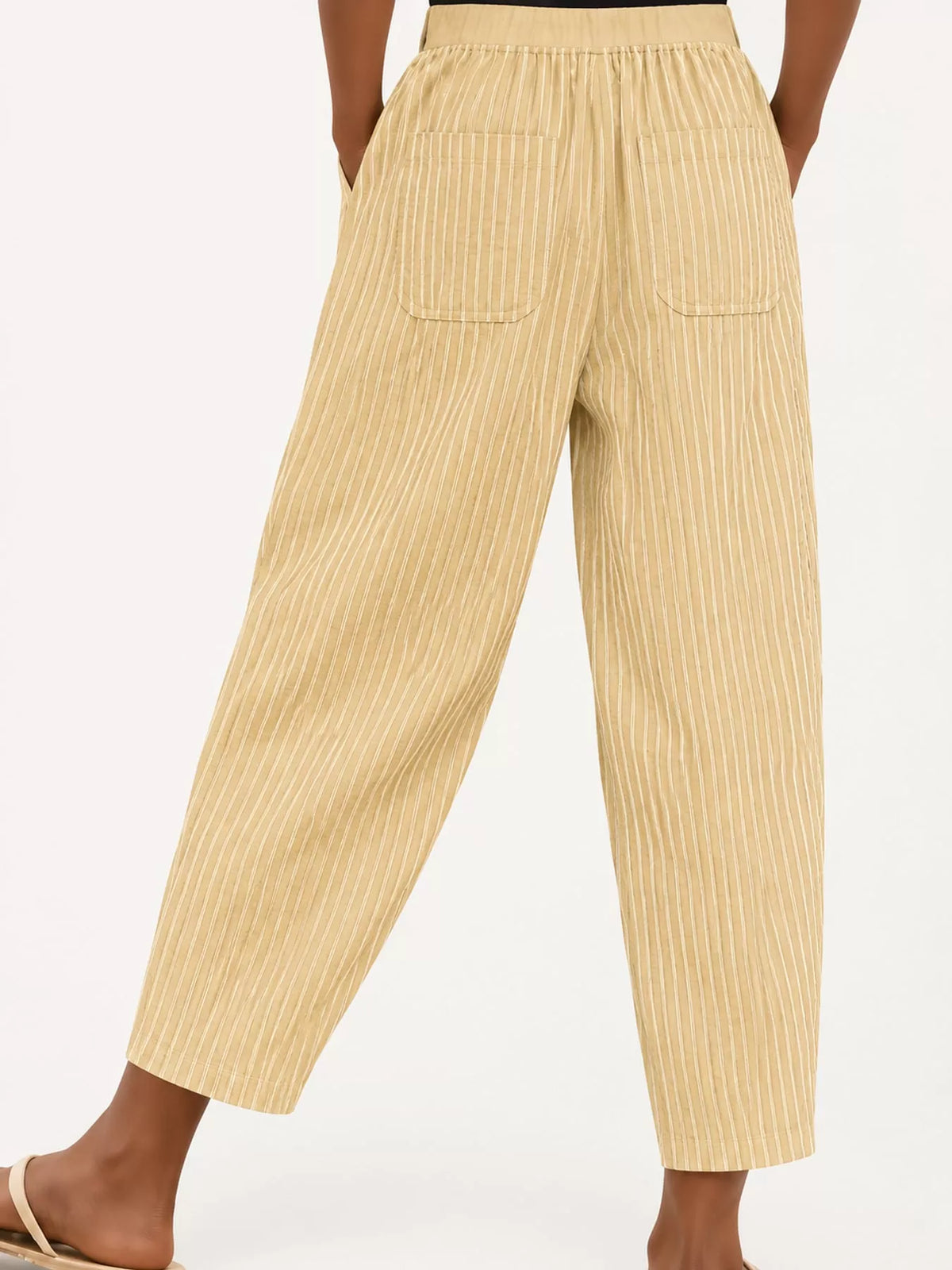 Striped Casual Pants with Side Button Detail