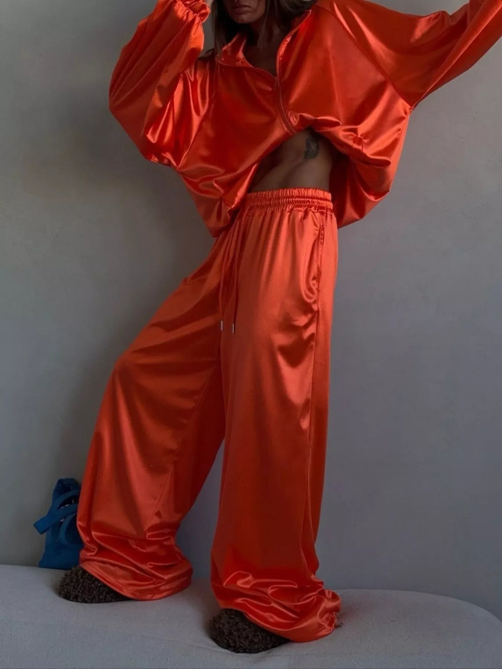 Zip Up Raglan Sleeve Jacket and Pants Set