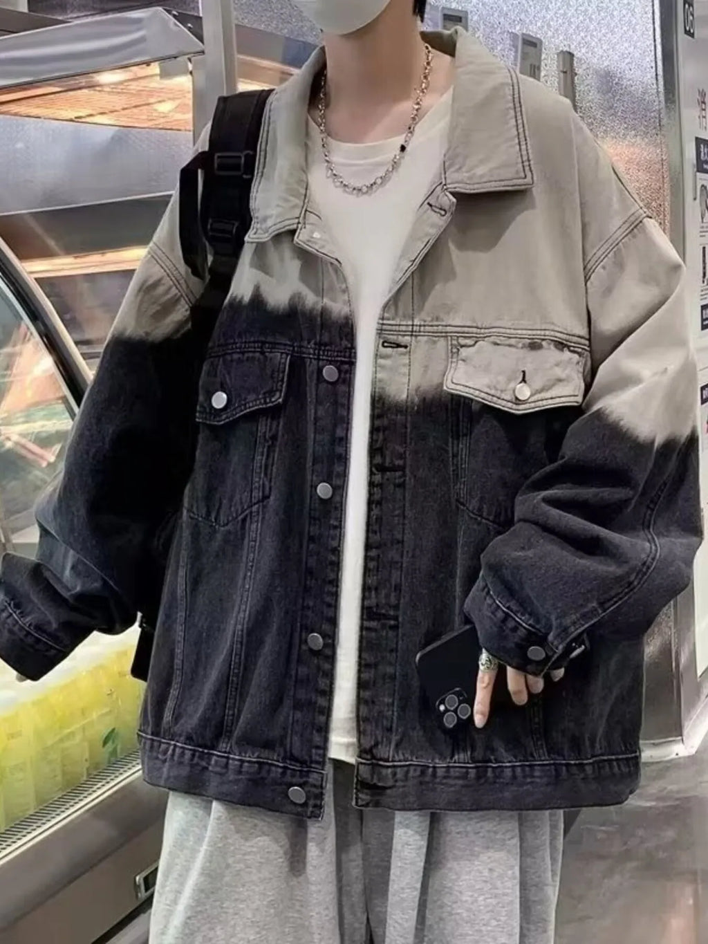 Men's Plus Size Gradient Wash Denim Jacket